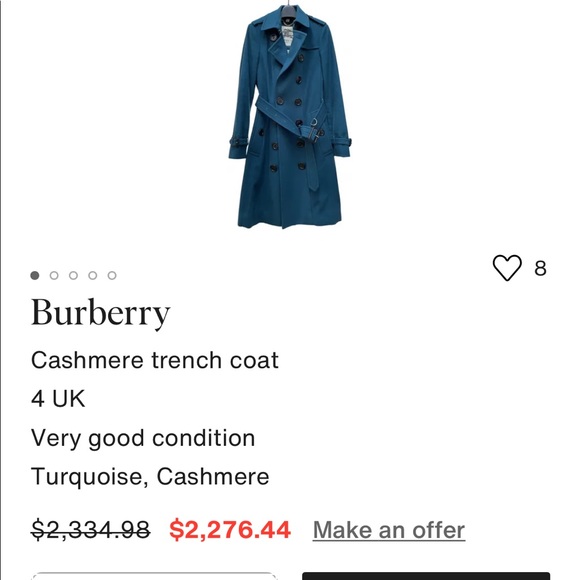 COPY - Turquoise Cashmere trench coat - Picture 1 of 3